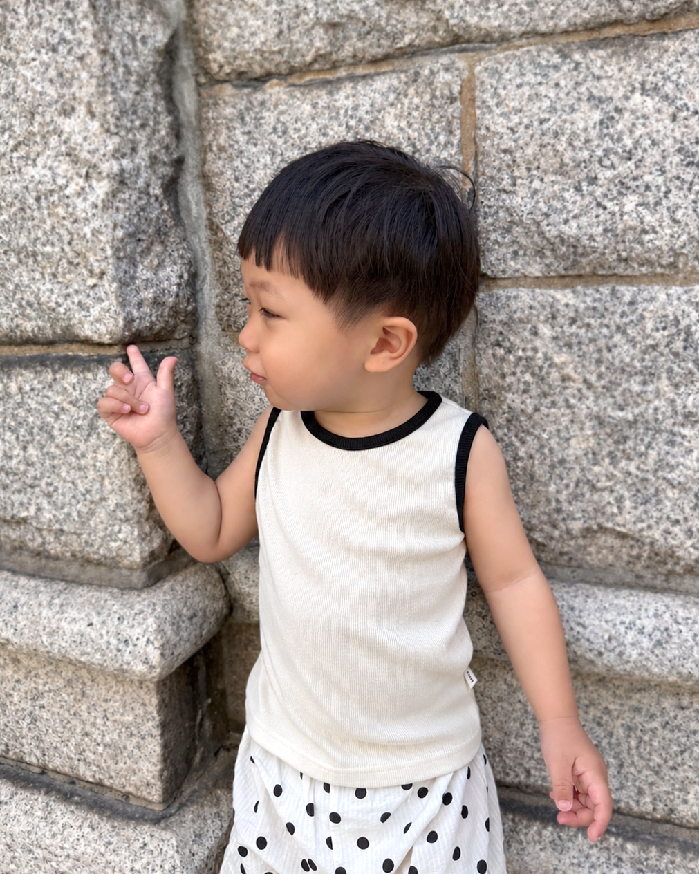 Cream Contrast Rib Tank Top